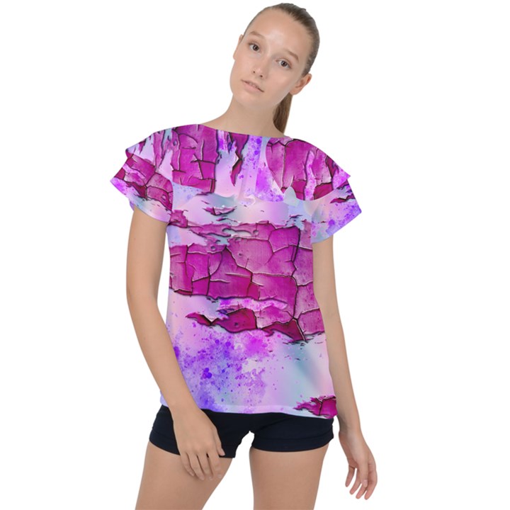 Background Crack Art Abstract Ruffle Collar Chiffon Blouse