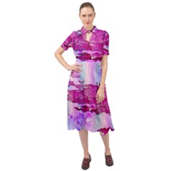 Background Crack Art Abstract Keyhole Neckline Chiffon Dress