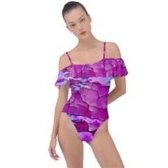 Background Crack Art Abstract Frill Detail One Piece Swimsuit by Mariart