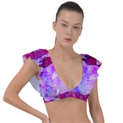 Background Crack Art Abstract Plunge Frill Sleeve Bikini Top by Mariart