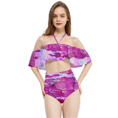 Background Crack Art Abstract Halter Flowy Bikini Set 