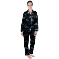 Just Beauty Words Motif Print Pattern Satin Long Sleeve Pajamas Set