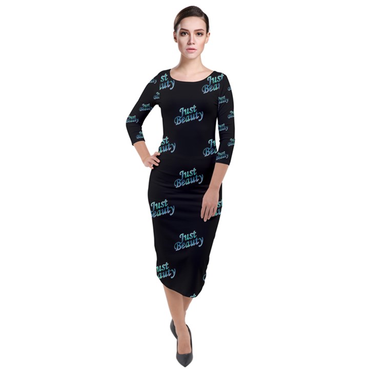 Just Beauty Words Motif Print Pattern Quarter Sleeve Midi Velour Bodycon Dress