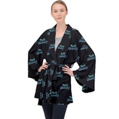 Just Beauty Words Motif Print Pattern Long Sleeve Velvet Kimono  by dflcprintsclothing