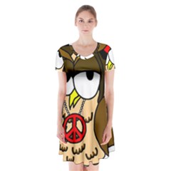  Rainbow Stoner Owl Short Sleeve V-neck Flare Dress by IIPhotographyAndDesigns