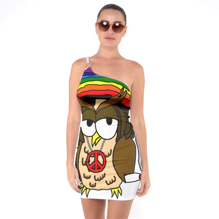  Rainbow Stoner Owl One Soulder Bodycon Dress