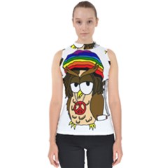  Rainbow Stoner Owl Mock Neck Shell Top by IIPhotographyAndDesigns