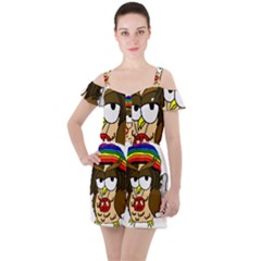  Rainbow Stoner Owl Ruffle Cut Out Chiffon Playsuit by IIPhotographyAndDesigns