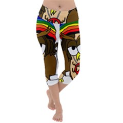  Rainbow Stoner Owl Lightweight Velour Capri Yoga Leggings by IIPhotographyAndDesigns