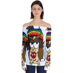  Rainbow Stoner Owl Off Shoulder Long Sleeve Top by IIPhotographyAndDesigns