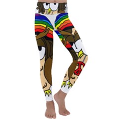  Rainbow Stoner Owl Kids  Lightweight Velour Classic Yoga Leggings by IIPhotographyAndDesigns