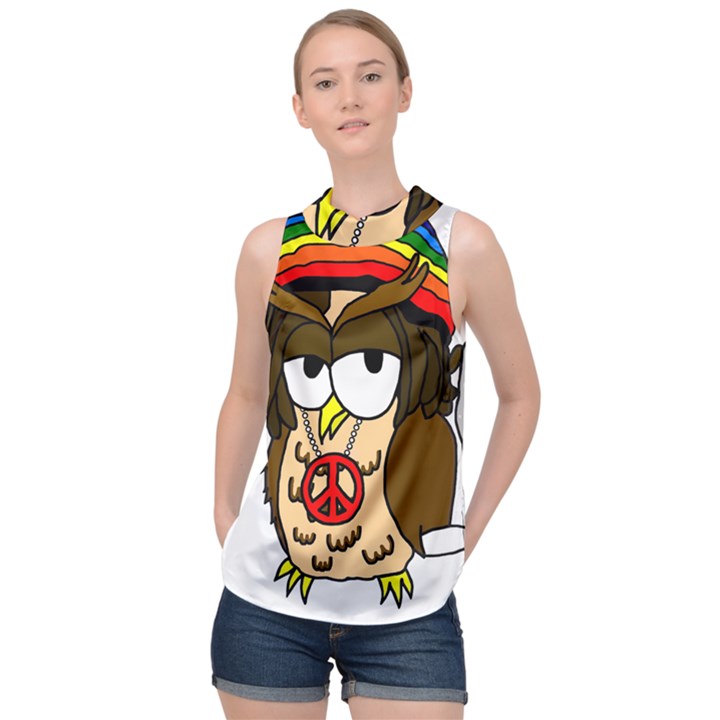  Rainbow Stoner Owl High Neck Satin Top