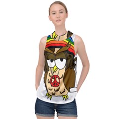  Rainbow Stoner Owl High Neck Satin Top by IIPhotographyAndDesigns