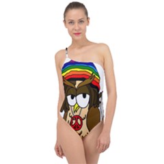  Rainbow Stoner Owl Classic One Shoulder Swimsuit by IIPhotographyAndDesigns