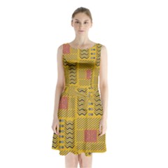 Digital Paper African Tribal Sleeveless Waist Tie Chiffon Dress by HermanTelo