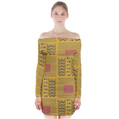 Digital Paper African Tribal Long Sleeve Off Shoulder Dress by HermanTelo