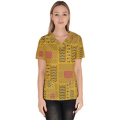 Digital Paper African Tribal Women s V-neck Scrub Top