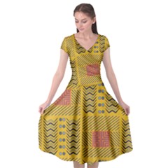 Digital Paper African Tribal Cap Sleeve Wrap Front Dress