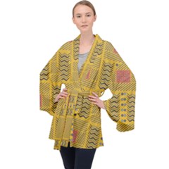 Digital Paper African Tribal Long Sleeve Velvet Kimono 