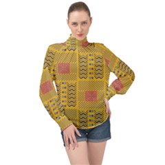 Digital Paper African Tribal High Neck Long Sleeve Chiffon Top