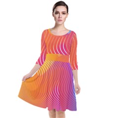 Chevron Line Poster Music Quarter Sleeve Waist Band Dress