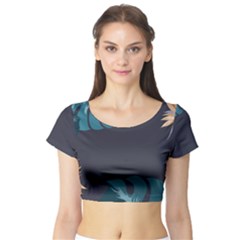 Flower Illustrations Leaves Short Sleeve Crop Top