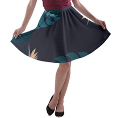 Flower Illustrations Leaves A-line Skater Skirt