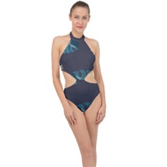 Flower Illustrations Leaves Halter Side Cut Swimsuit