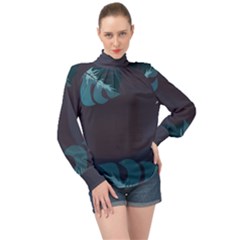 Flower Illustrations Leaves High Neck Long Sleeve Chiffon Top by HermanTelo