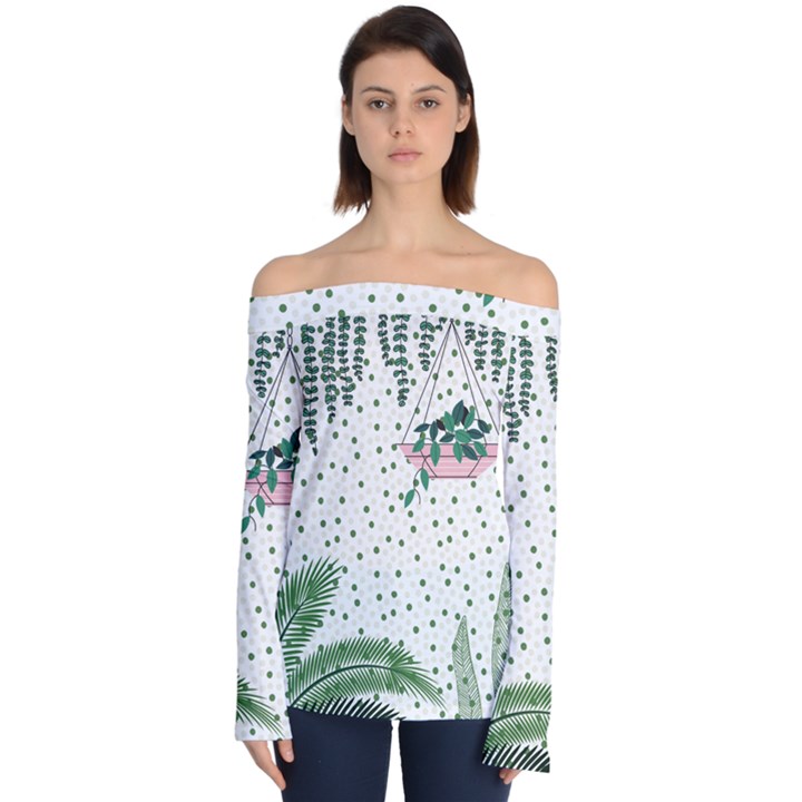 Plants Flowers Nature Blossom Off Shoulder Long Sleeve Top