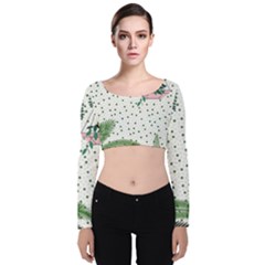 Plants Flowers Nature Blossom Velvet Long Sleeve Crop Top