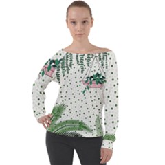 Plants Flowers Nature Blossom Off Shoulder Long Sleeve Velour Top