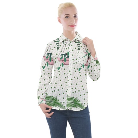 Plants Flowers Nature Blossom Women s Long Sleeve Pocket Shirt by Mariart