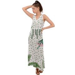 Plants Flowers Nature Blossom V-neck Chiffon Maxi Dress by Mariart