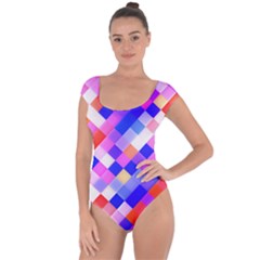 Squares Pattern Geometric Seamless Short Sleeve Leotard 