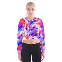 Squares Pattern Geometric Seamless Cropped Sweatshirt by Dutashop