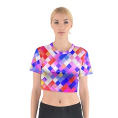 Squares Pattern Geometric Seamless Cotton Crop Top by Dutashop