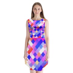 Squares Pattern Geometric Seamless Sleeveless Chiffon Dress   by Dutashop