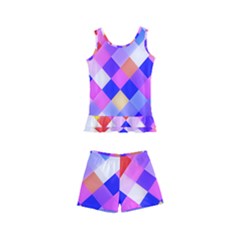 Squares Pattern Geometric Seamless Kids  Boyleg Swimsuit