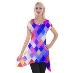 Squares Pattern Geometric Seamless Short Sleeve Side Drop Tunic by Dutashop