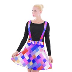 Squares Pattern Geometric Seamless Suspender Skater Skirt by Dutashop