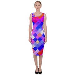 Squares Pattern Geometric Seamless Sleeveless Pencil Dress by Dutashop