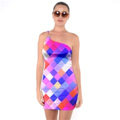 Squares Pattern Geometric Seamless One Soulder Bodycon Dress by Dutashop