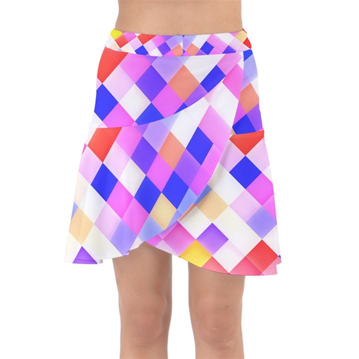 Squares Pattern Geometric Seamless Wrap Front Skirt