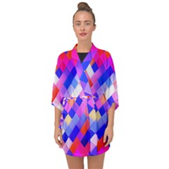 Squares Pattern Geometric Seamless Half Sleeve Chiffon Kimono by Dutashop