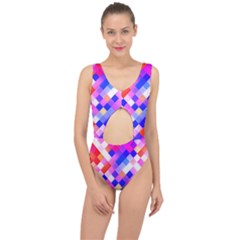 Squares Pattern Geometric Seamless Center Cut Out Swimsuit by Dutashop