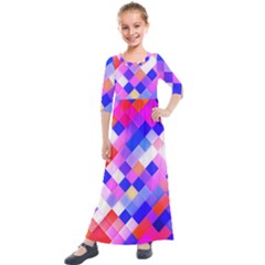 Squares Pattern Geometric Seamless Kids  Quarter Sleeve Maxi Dress