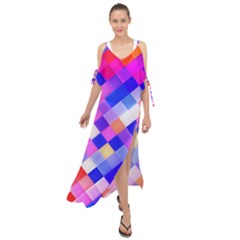 Squares Pattern Geometric Seamless Maxi Chiffon Cover Up Dress