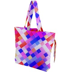 Squares Pattern Geometric Seamless Drawstring Tote Bag by Dutashop