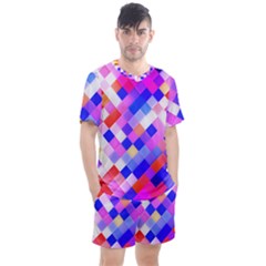 Squares Pattern Geometric Seamless Men s Mesh Tee And Shorts Set